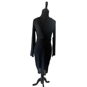 NWT Privately Privileged Dress Womens L Black Draped V Neck Bodycon Long Sleeve